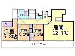 ラフィネタワー札幌南3条 3LDKの間取図画像
