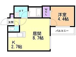 プリヴェール宮の森 1LDKの間取図画像