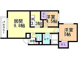 ノイ山鼻 2LDKの間取図画像