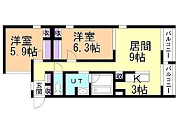 プルミエールメゾン南円山 2LDKの間取図画像