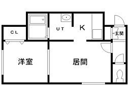 ヴェルデュール中央 1DKの間取図画像