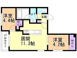 札幌市中央区南十七条西11丁目マンション 2LDKの間取図画像
