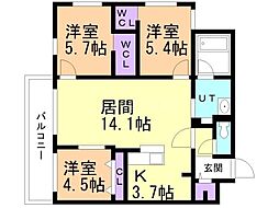 札幌市中央区南十三条西13丁目マンション 3LDKの間取図画像