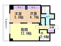 TEADA北4条 2LDKの間取図画像