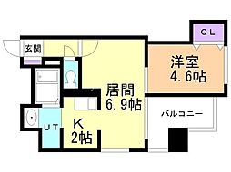 クレエル大通 1LDKの間取図画像
