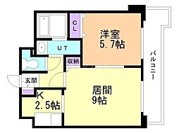 ティアラタワー中島倶楽部 1LDKの間取図画像
