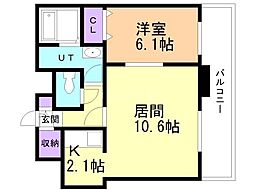 ティアラタワー中島倶楽部 1LDKの間取図画像