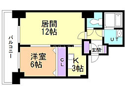 ティアラタワー中島倶楽部 1LDKの間取図画像