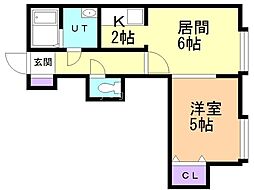 リバーサイド2 1LDKの間取図画像
