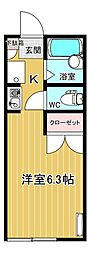 トップツクバＡＤ 2階1Kの間取り