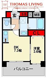 西鉄天神大牟田線 高宮駅 徒歩12分の賃貸マンション 3階1DKの間取り