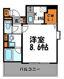 アクタス薬院3 1Kの間取図画像