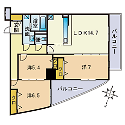 S-FORT警固タワー 3LDKの間取図画像