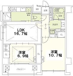 ビエンナーレ高取 2LDKの間取図画像