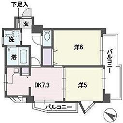 レフィナード南山荘 2DKの間取図画像