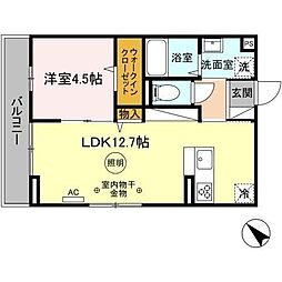 カタンニュードーム前 1LDKの間取図画像