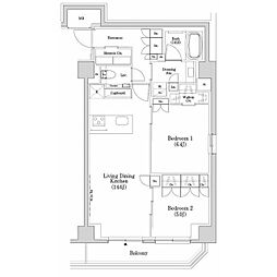 ザ・パークハビオSOHO市谷左内町 2LDKの間取図画像