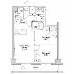 ザ・パークハビオSOHO市谷左内町 2LDKの間取図画像