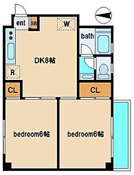 東高円寺ハイム 2階2DKの間取り