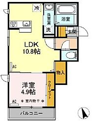ルミエール西新宿 2階1LDKの間取り