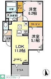 パセオコーワII 1階2LDKの間取り