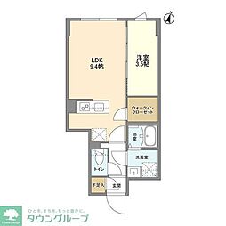 ウェルスクエア駒場東大前 2階1LDKの間取り