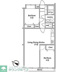 ガーデンハウス千歳船橋 1階2LDKの間取り