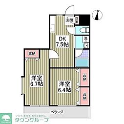 第2成城島田マンション 1階2DKの間取り