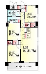 コープ野村花壇C 3LDKの間取図画像