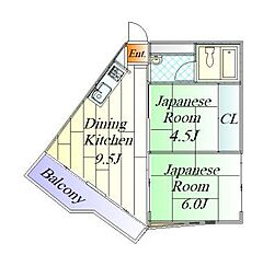 コーポ小松島 2DKの間取図画像