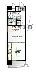 朝日プラザ大和町エザース 1DKの間取図画像