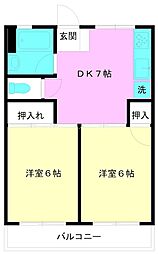 ハイツウィスタリア 2DKの間取図画像