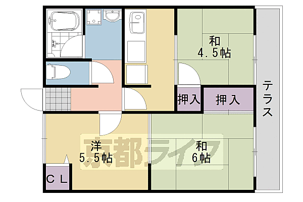 ＯＮコーポ 103｜京都府京都市西京区桂徳大寺北町(賃貸マンション3K・1階・40.80㎡)の写真 その2