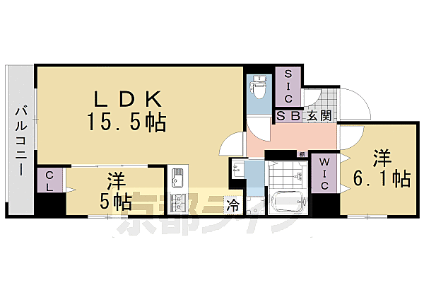 京都府京都市下京区醒ケ井通六条上る佐女牛井町(賃貸マンション2LDK・6階・59.70㎡)の写真 その2