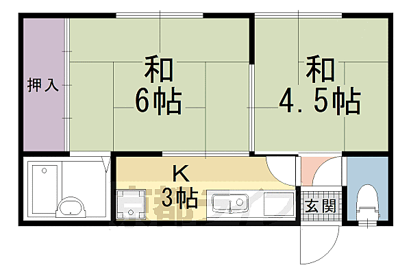 岡部マンション 206｜京都府京都市右京区梅津上田町(賃貸アパート2K・2階・30.64㎡)の写真 その2