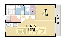 阪急京都本線 大山崎駅 徒歩9分の賃貸マンション 2階1LDKの間取り