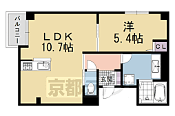 京都市営烏丸線 五条駅 徒歩6分の賃貸マンション 2階1LDKの間取り