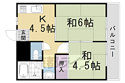 ハイツ小倉山 2DKの間取図画像