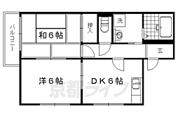阪急京都本線 西向日駅 徒歩10分の賃貸アパート 1階2DKの間取り