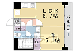 京都市営烏丸線 四条駅 徒歩4分の賃貸マンション 5階1LDKの間取り