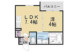 京都市山科区大宅五反畑町アパート 1DKの間取図画像