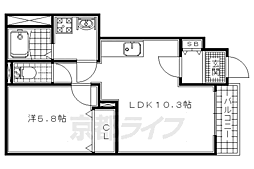 コンフォール菟道 1LDKの間取図画像