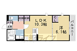 京都市右京区西京極郡町アパート 1LDKの間取図画像