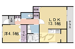 京都市右京区嵯峨折戸町アパート 1LDKの間取図画像