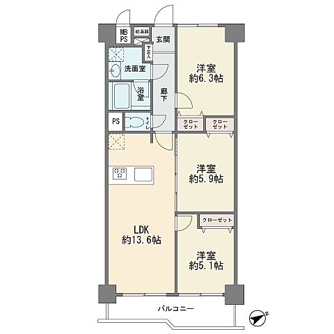 間取り ライオンズマンション調布Ｃ棟 3階/-