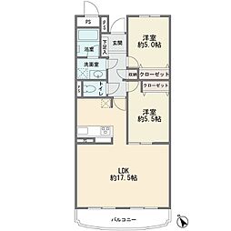 日吉ハイツ 2LDKの間取図画像