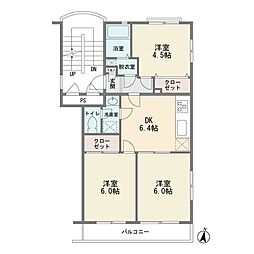 オークハイツ大倉山 3DKの間取図画像