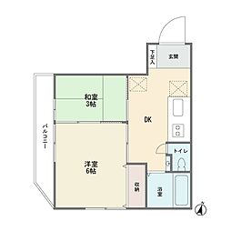 妙蓮寺キャッスル美研 2DKの間取図画像