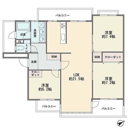 1階部分の東南向き角部屋です 3面バルコニー カウンターキッチン LDK21.5帖 全室フローリング 3LDK 新規フルリフォーム済み 全体総戸数1000戸 バス停3分