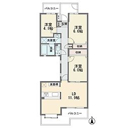 新ゆりグリーンタウン楠街区4号棟 3LDKの間取図画像